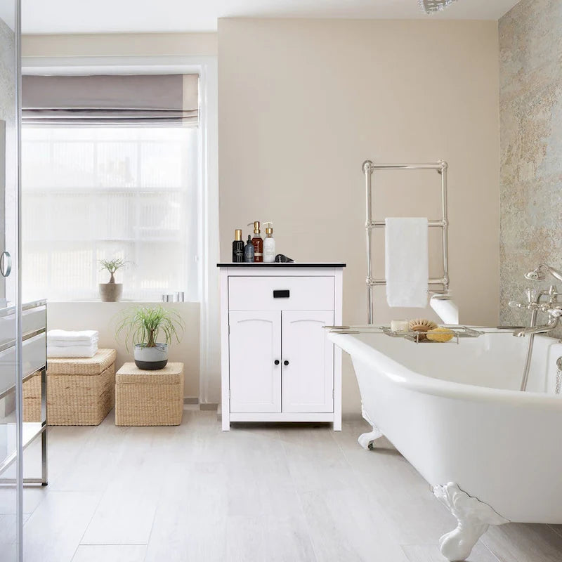 Mobiletto bianco e nero in legno per biancheria da bagno - 31.9 H x 23.6 W x 11.8 D