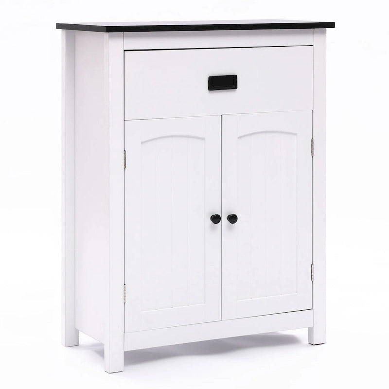 Mobiletto bianco e nero in legno per biancheria da bagno - 31.9 H x 23.6 W x 11.8 D