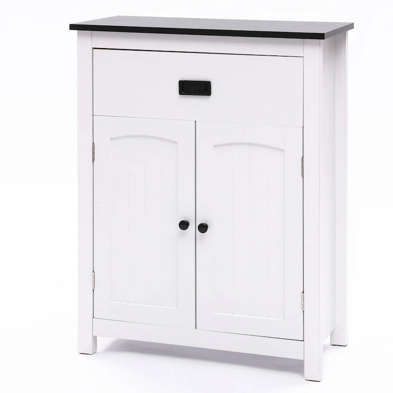 Mobiletto bianco e nero in legno per biancheria da bagno - 31.9 H x 23.6 W x 11.8 D
