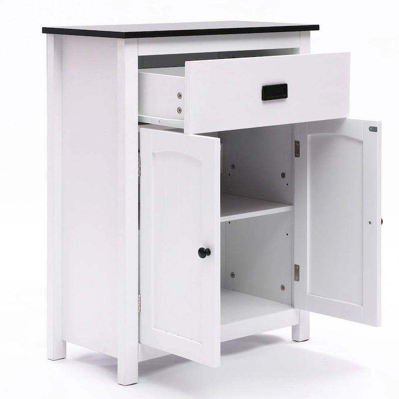 Mobiletto bianco e nero in legno per biancheria da bagno - 31.9 H x 23.6 W x 11.8 D