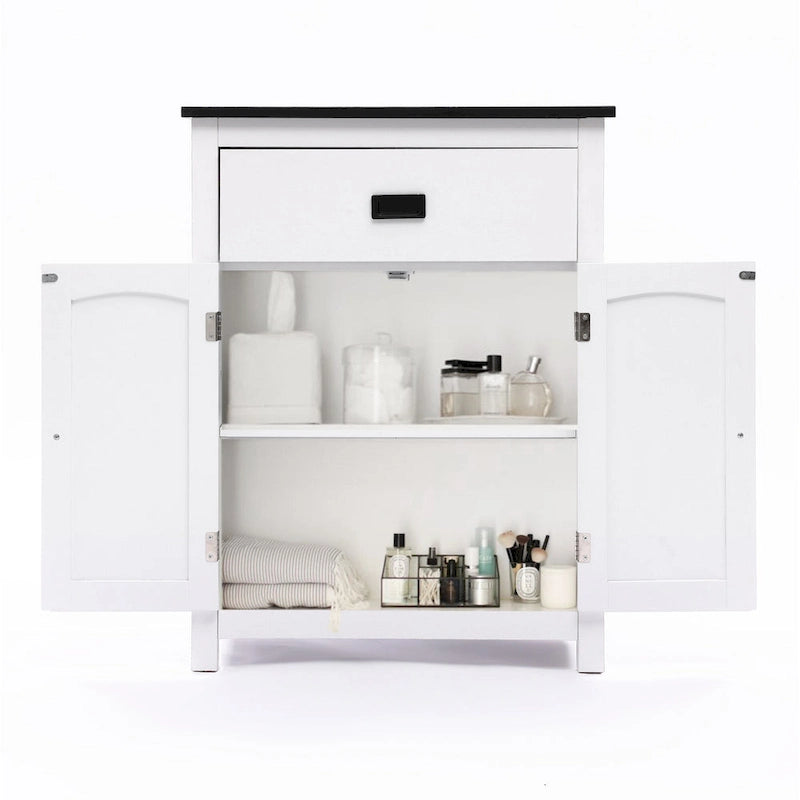 Mobiletto bianco e nero in legno per biancheria da bagno - 31.9 H x 23.6 W x 11.8 D