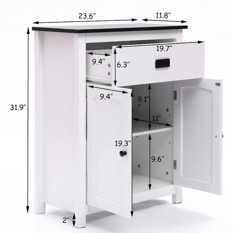 Mobiletto bianco e nero in legno per biancheria da bagno - 31.9 H x 23.6 W x 11.8 D