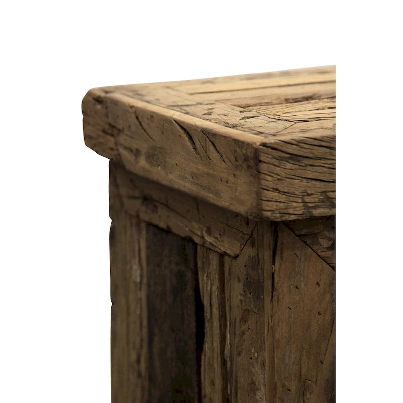 Credenza a 4 ante in legno recuperato da traversine ferroviarie, con vetro trasparente