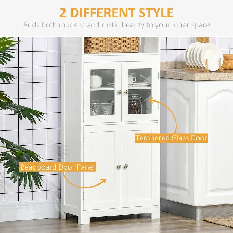 63 Buffet with Hutch, Kitchen Pantry, Freestanding Storage Cabinet