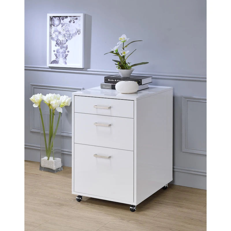 Handela White High Gloss File Cabinet with 3 Drawers