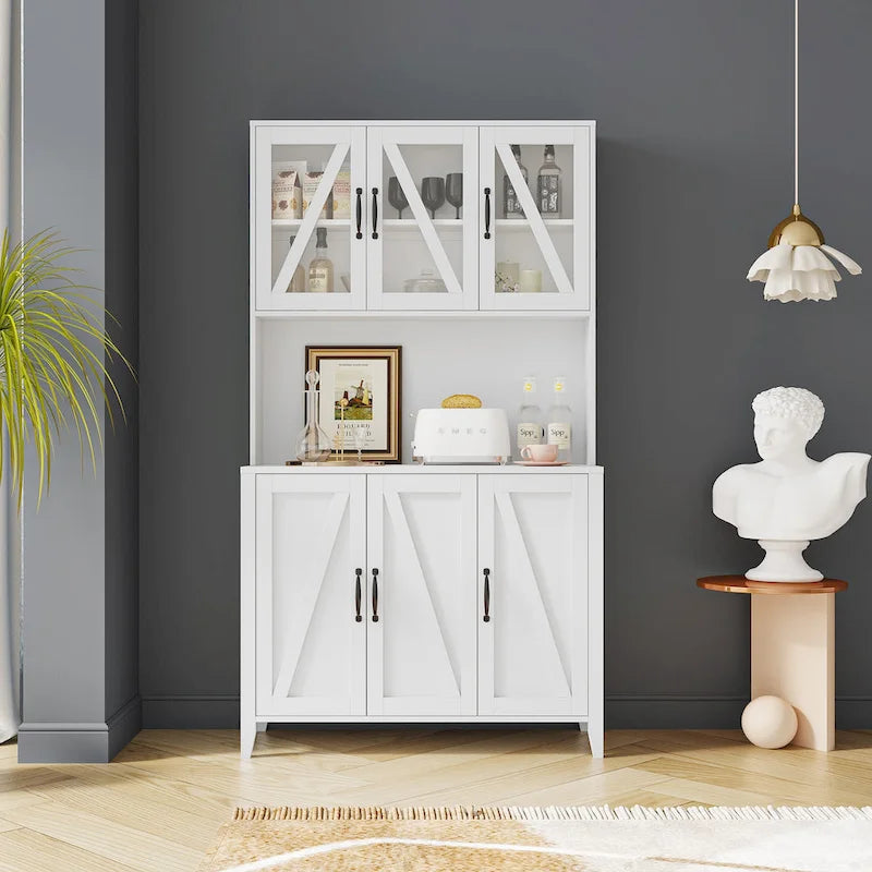 Pantry Storage Cabinet with Glass Doors - N/A