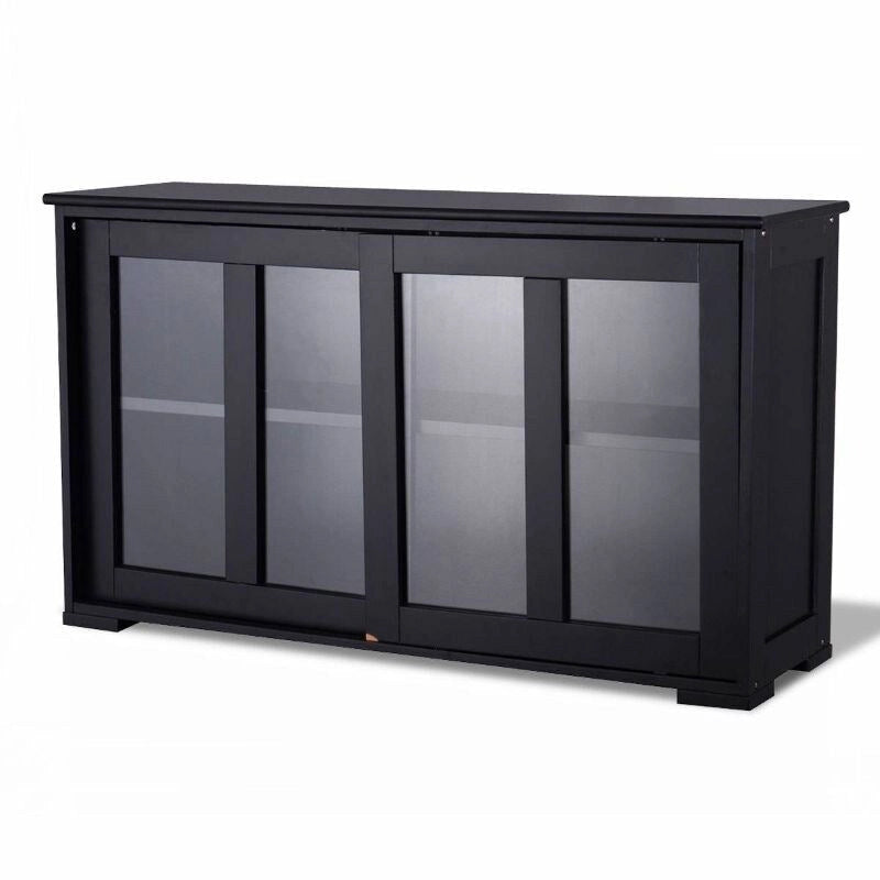 Credenza nera con ante scorrevoli in vetro, per sala da pranzo e buffet - 24.6 H x 41.9 W x 13 D