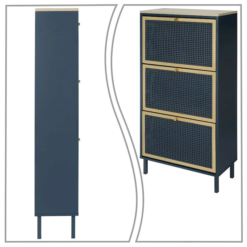 Classic Vintage Storage Shoe Cabinet with 3 Flip Drawers