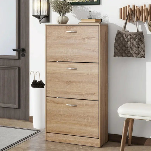 3-Drawer Shoe Storage Cabinet with 3-Tier Wood Shoe Rack