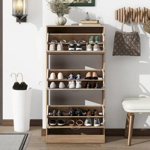 Szafka na buty z 3 szufladami i drewnianym stojakiem na buty z 3 półkami