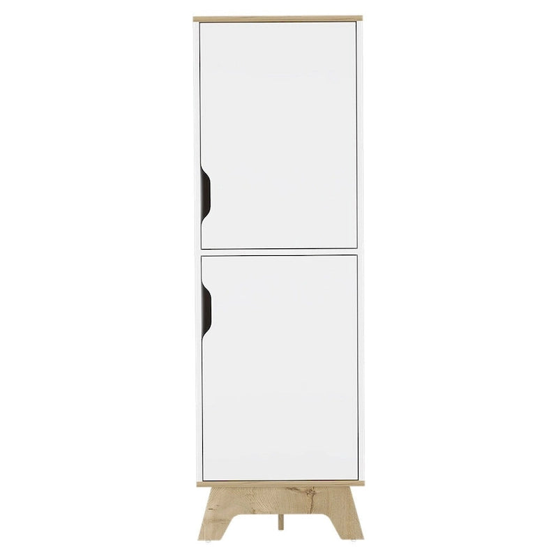 Dispensa da parete singola per cucina, quattro ripiani, due ante, finitura rovere chiaro / bianca