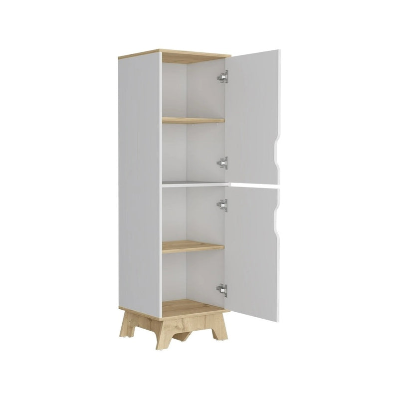 Dispensa da parete singola per cucina, quattro ripiani, due ante, finitura rovere chiaro / bianca