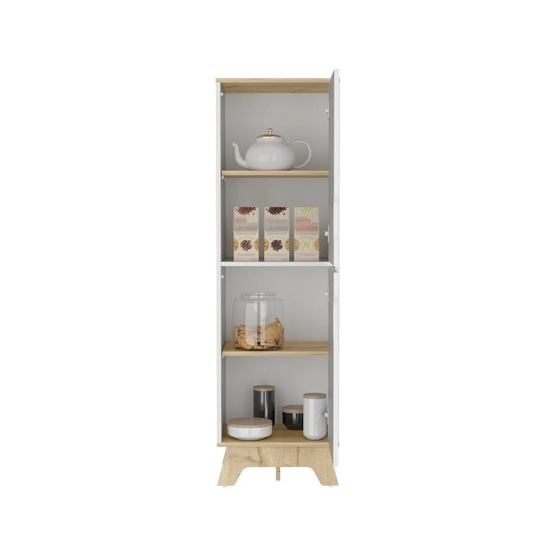 Dispensa da parete singola per cucina, quattro ripiani, due ante, finitura rovere chiaro / bianca