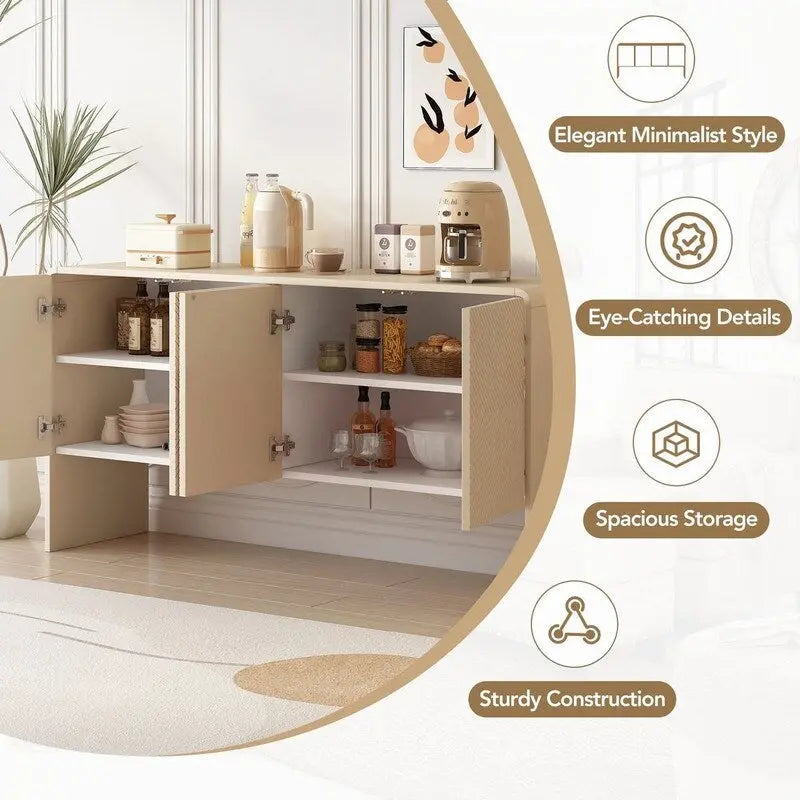 60L Large Storage Space Sideboard with 4 Doors
