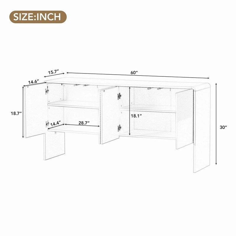 60L Large Storage Space Sideboard with 4 Doors