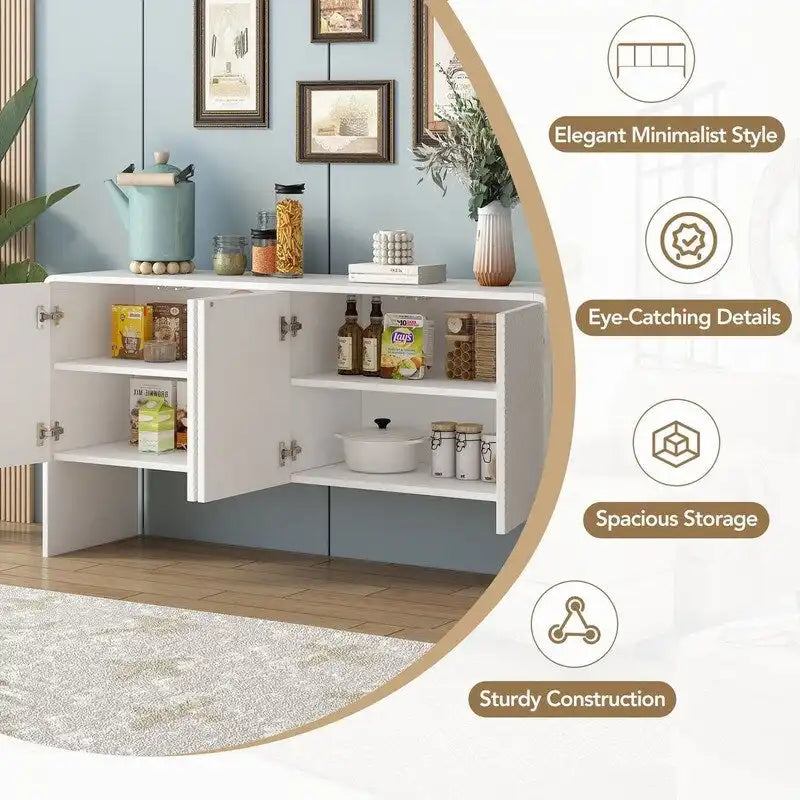 60L Large Storage Space Sideboard with 4 Doors