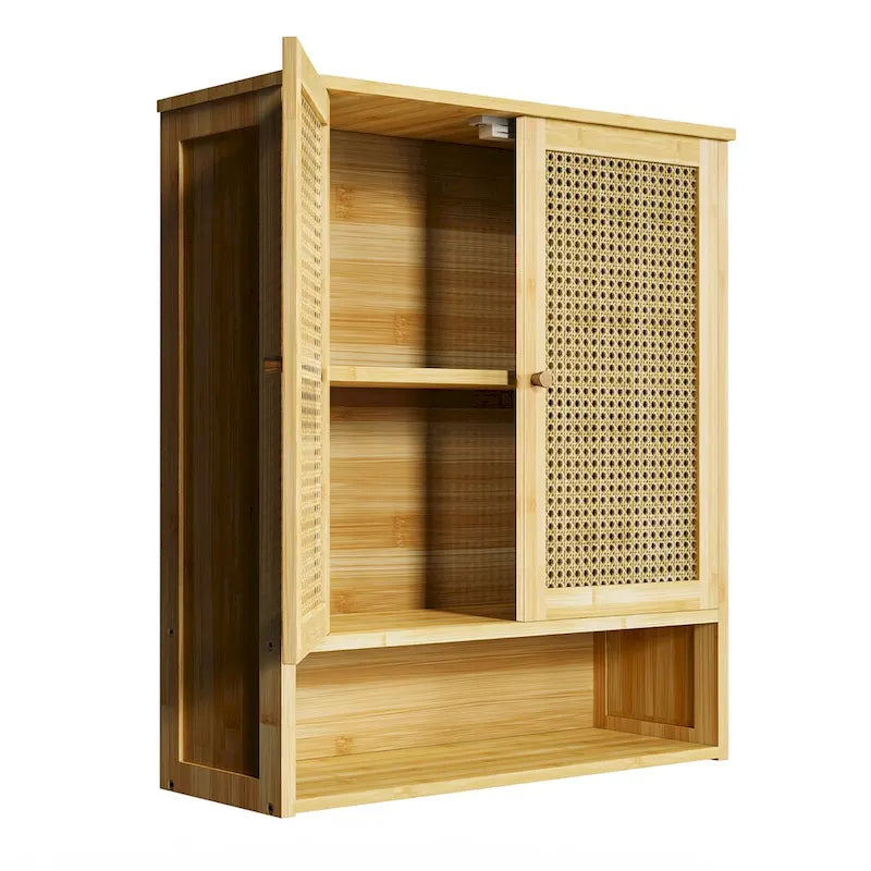 Bamboo Wall Mounted Cabinet Hanging Storage Cabinet with 3 Shelves