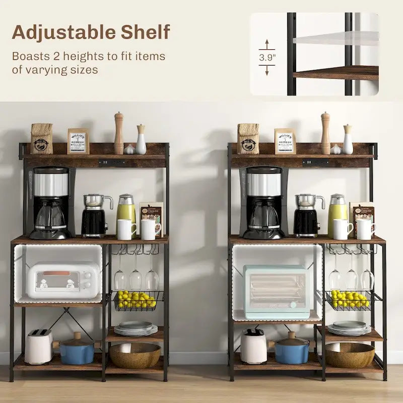 Baker's Rack with Power Outlet and LED Lights, with Storage