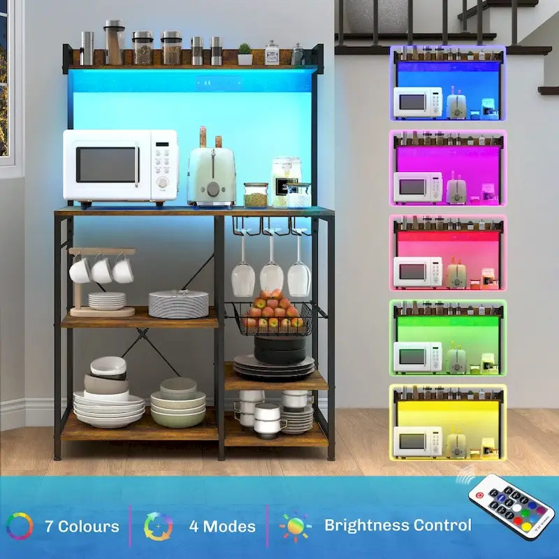 Baker's Rack with Power Outlet and LED Lights, with Storage