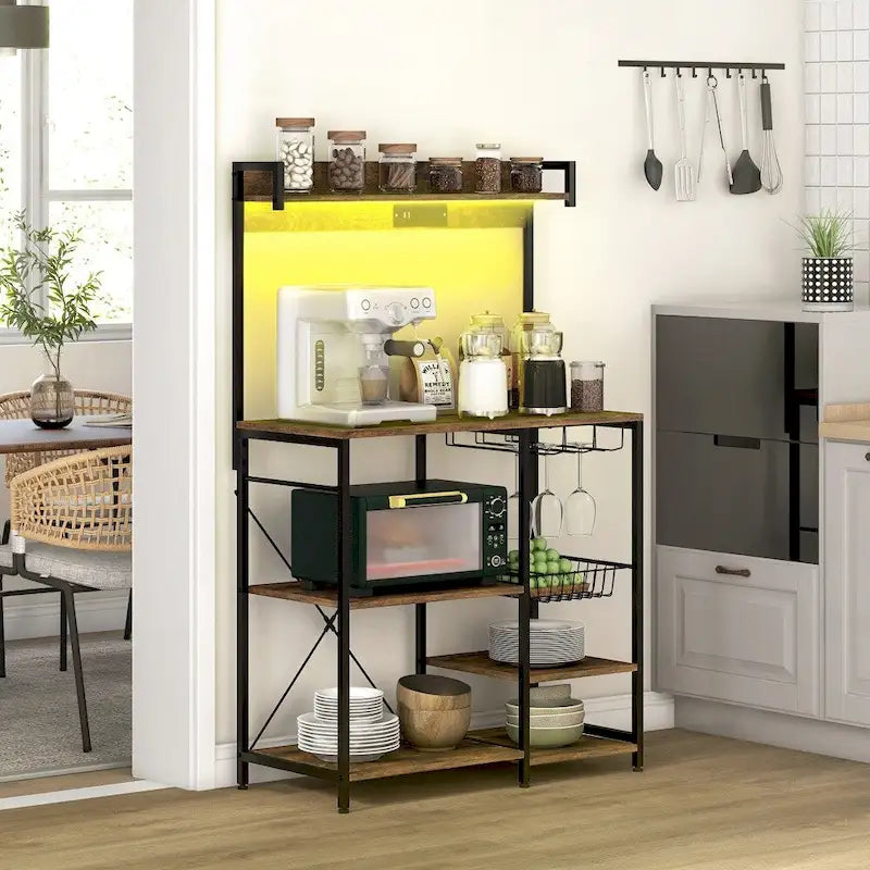 Baker's Rack with Power Outlet and LED Lights, with Storage