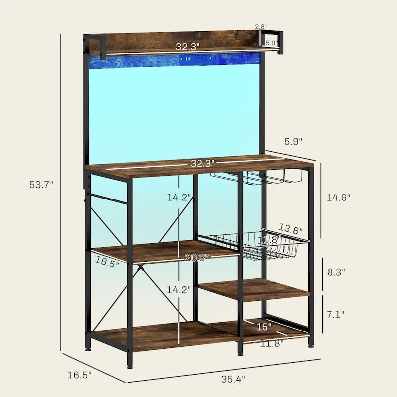 Baker's Rack with Power Outlet and LED Lights, with Storage