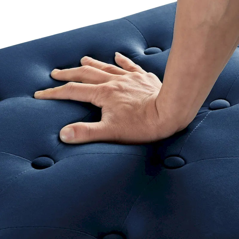 Panca contenitore imbottita con bottoni capitonné e finiture con borchie, seduta morbida imbottita con braccioli per ingresso e soggiorno, panca da letto