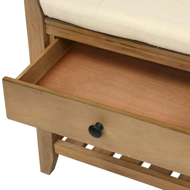 Modern Multipurpose Entryway Storage Bench With Upholstered Seat and Drawers
