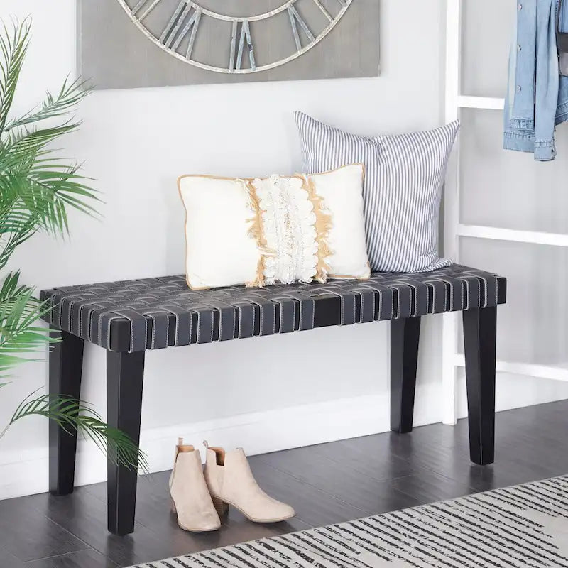 Wood Woven Bench - Black or Brown