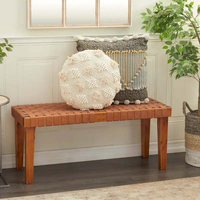 Wood Woven Bench - Black or Brown