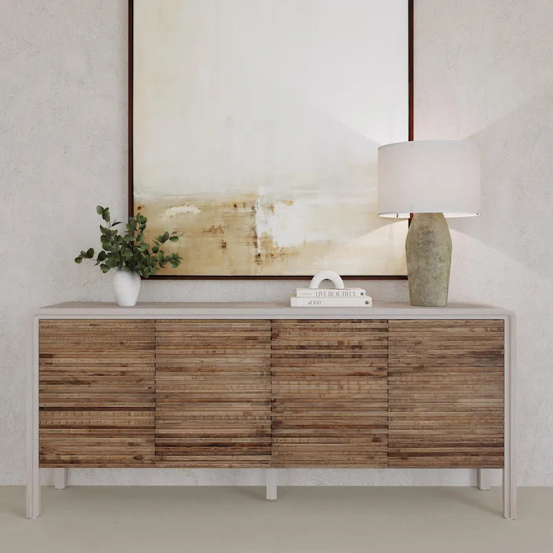 Credenza vintage dall'aspetto vissuto a 4 ante - 79Wx17Dx34H
