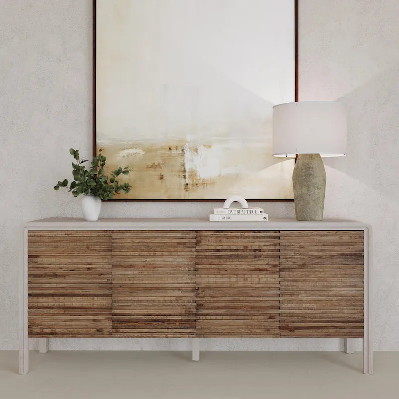 Credenza vintage dall'aspetto vissuto a 4 ante - 79Wx17Dx34H