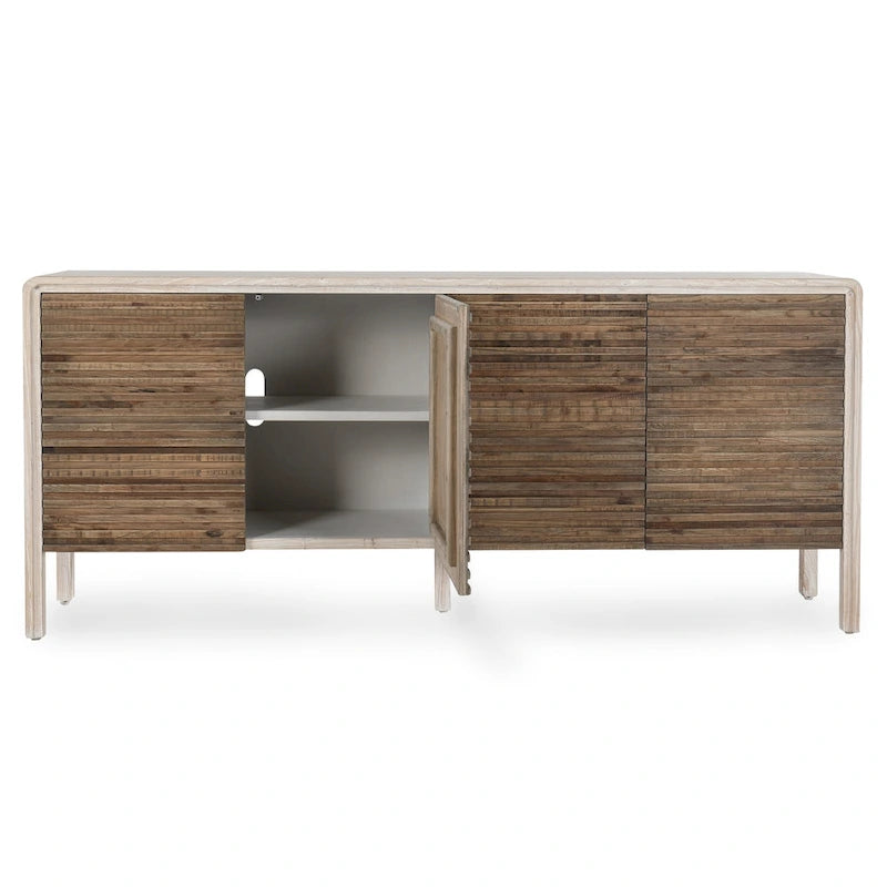 Credenza vintage dall'aspetto vissuto a 4 ante - 79Wx17Dx34H