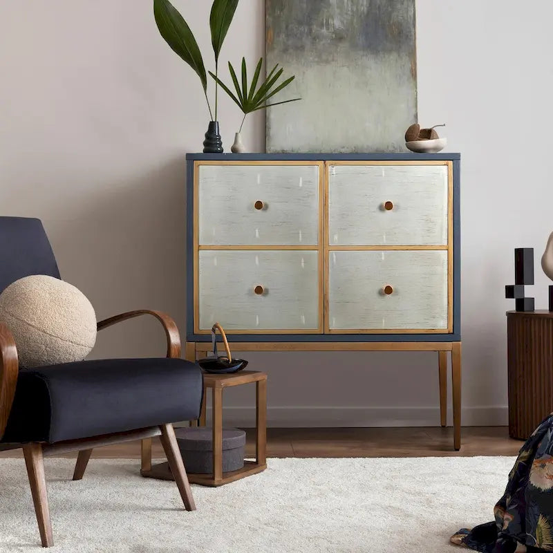 Mid-century Modern 2-Door Accent Cabinet Sideboard Brushed Brass Storage Shelf for Living/ Dining Room