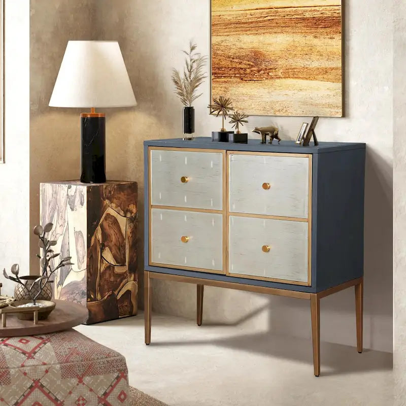 Mid-century Modern 2-Door Accent Cabinet Sideboard Brushed Brass Storage Shelf for Living/ Dining Room