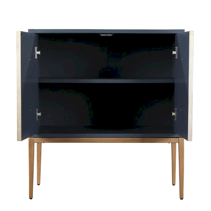 Mid-century Modern 2-Door Accent Cabinet Sideboard Brushed Brass Storage Shelf for Living/ Dining Room
