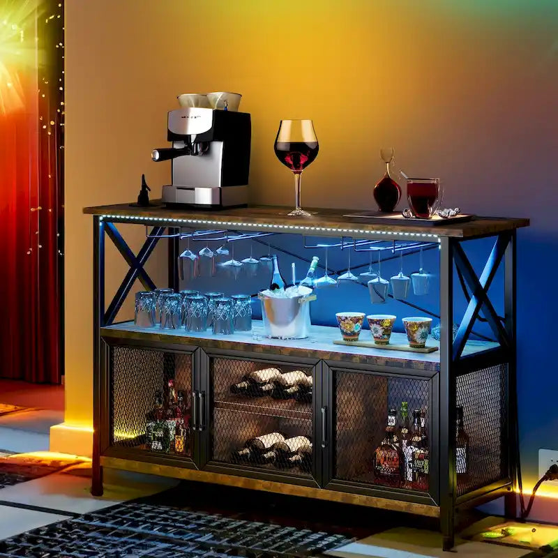 55 Wine Bar Cabinet Industrial Coffee Bar Cabinet - 55.1L x 15.7W x 33.4H