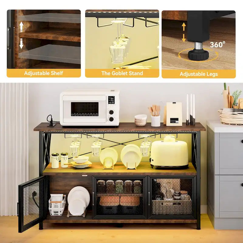 55 Wine Bar Cabinet Industrial Coffee Bar Cabinet - 55.1L x 15.7W x 33.4H