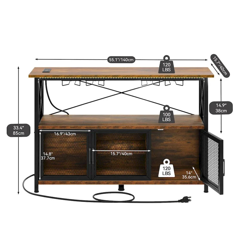 55 Wine Bar Cabinet Industrial Coffee Bar Cabinet - 55.1L x 15.7W x 33.4H