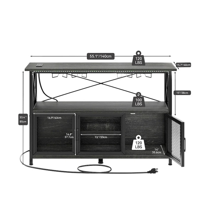 55 Wine Bar Cabinet Industrial Coffee Bar Cabinet - 55.1L x 15.7W x 33.4H