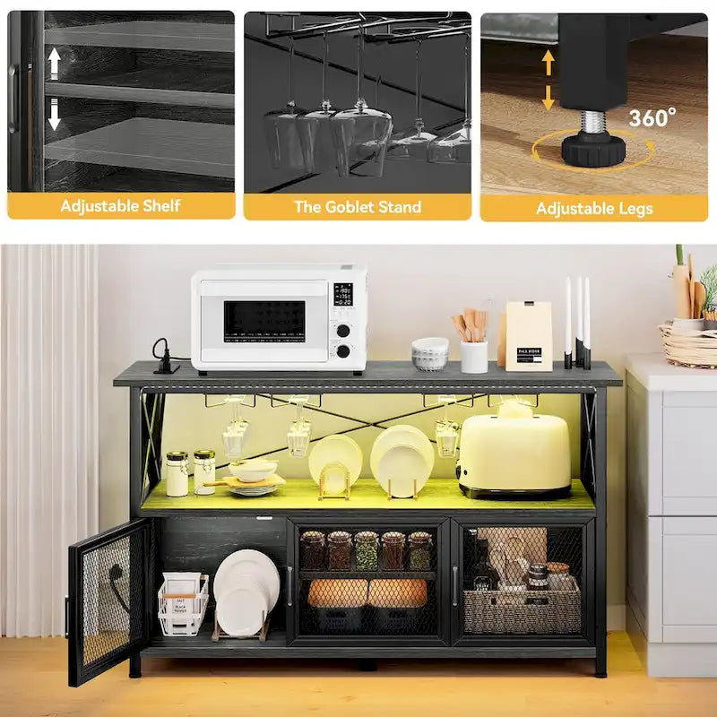 55 Wine Bar Cabinet Industrial Coffee Bar Cabinet - 55.1L x 15.7W x 33.4H