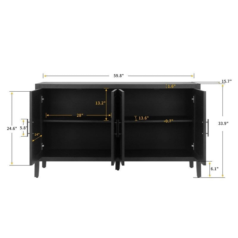 Vintage Style 4 Door Wooden Twill Sideboard
