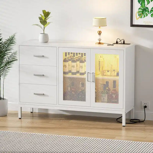 Credenza contenitore da 45 W con cassetti e stazione di ricarica, con luce LED