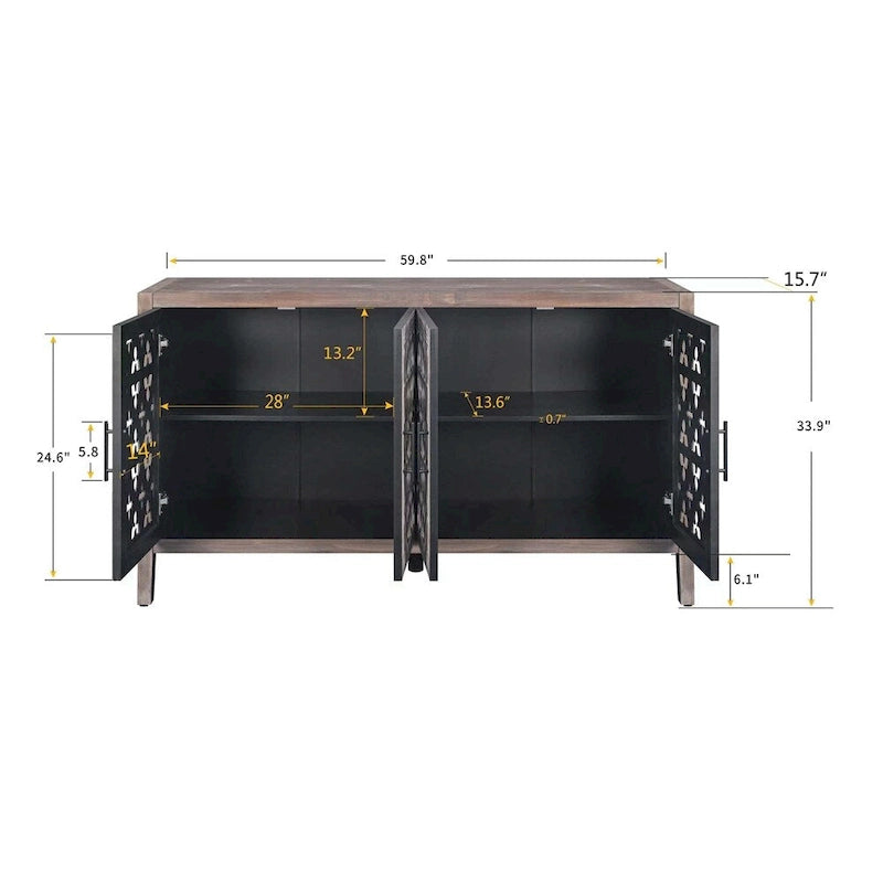 Country Style Hollow Four Door Antique Cabinet