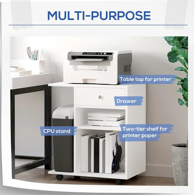 Supporto mobile per stampante, carrello schedario con rotelle, regolabile