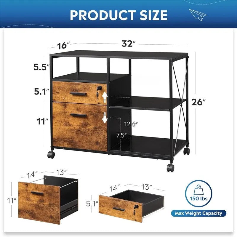 Schedario laterale a 2 cassetti - 16D x 32W x 26H