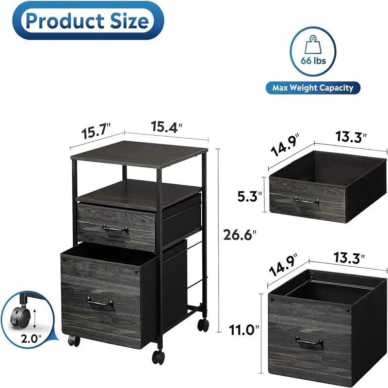 Mobilna szafka na dokumenty z 2 szufladami - 15.7D x 15.4W x 26.8H