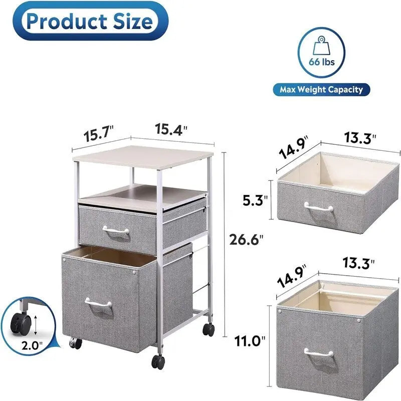 Mobilna szafka na dokumenty z 2 szufladami - 15.7D x 15.4W x 26.8H