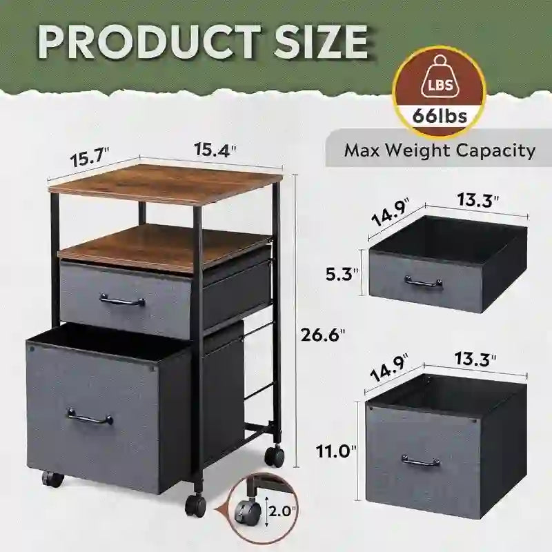 Mobilna szafka na dokumenty z 2 szufladami - 15.7D x 15.4W x 26.8H