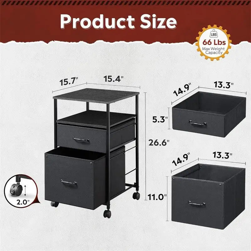 Mobilna szafka na dokumenty z 2 szufladami - 15.7D x 15.4W x 26.8H