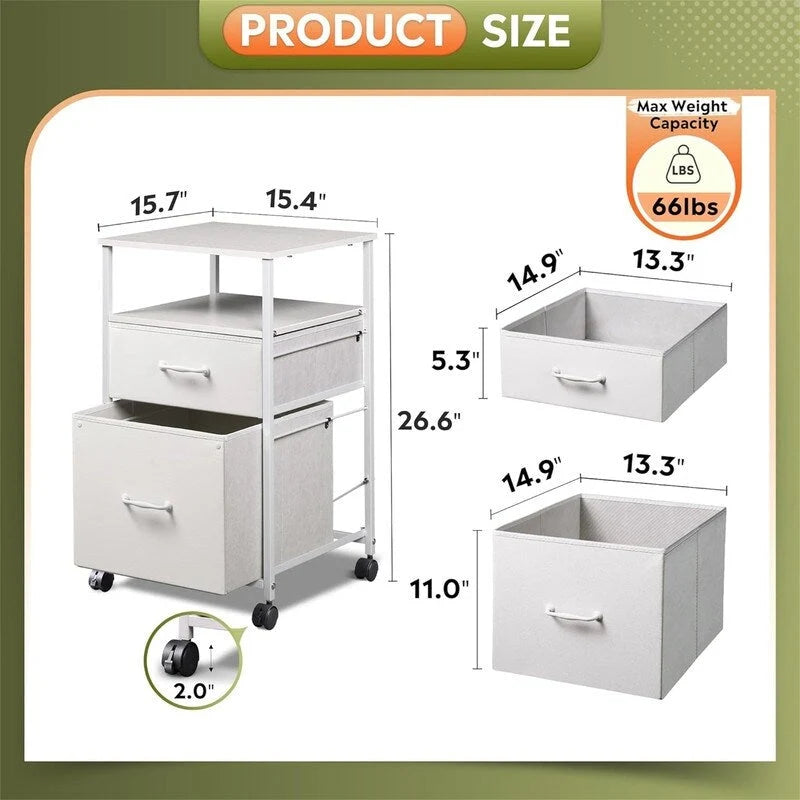 Mobilna szafka na dokumenty z 2 szufladami - 15.7D x 15.4W x 26.8H